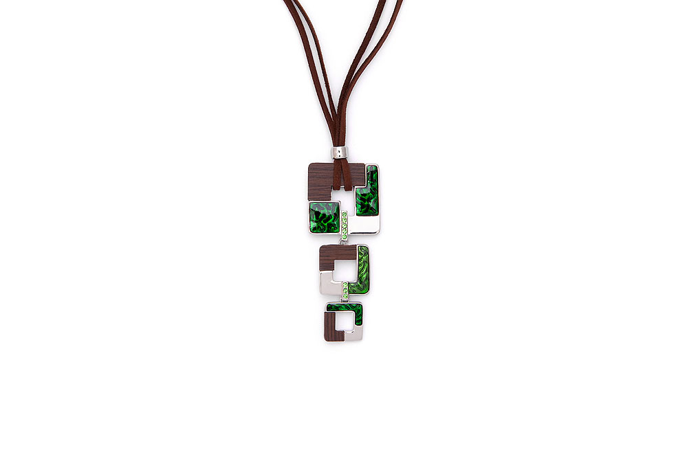 Kette "Quadrate mit Grün, Braun und Silber"