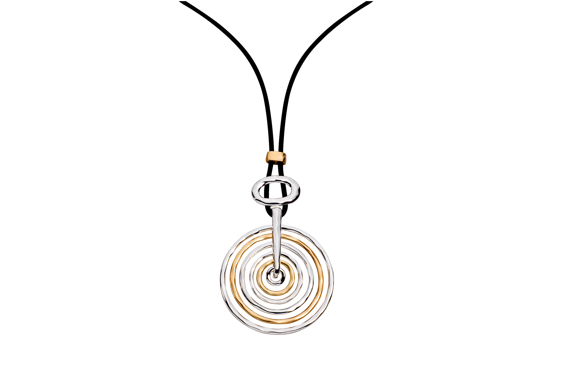 Kreise in Gold und Silber an langer Kette