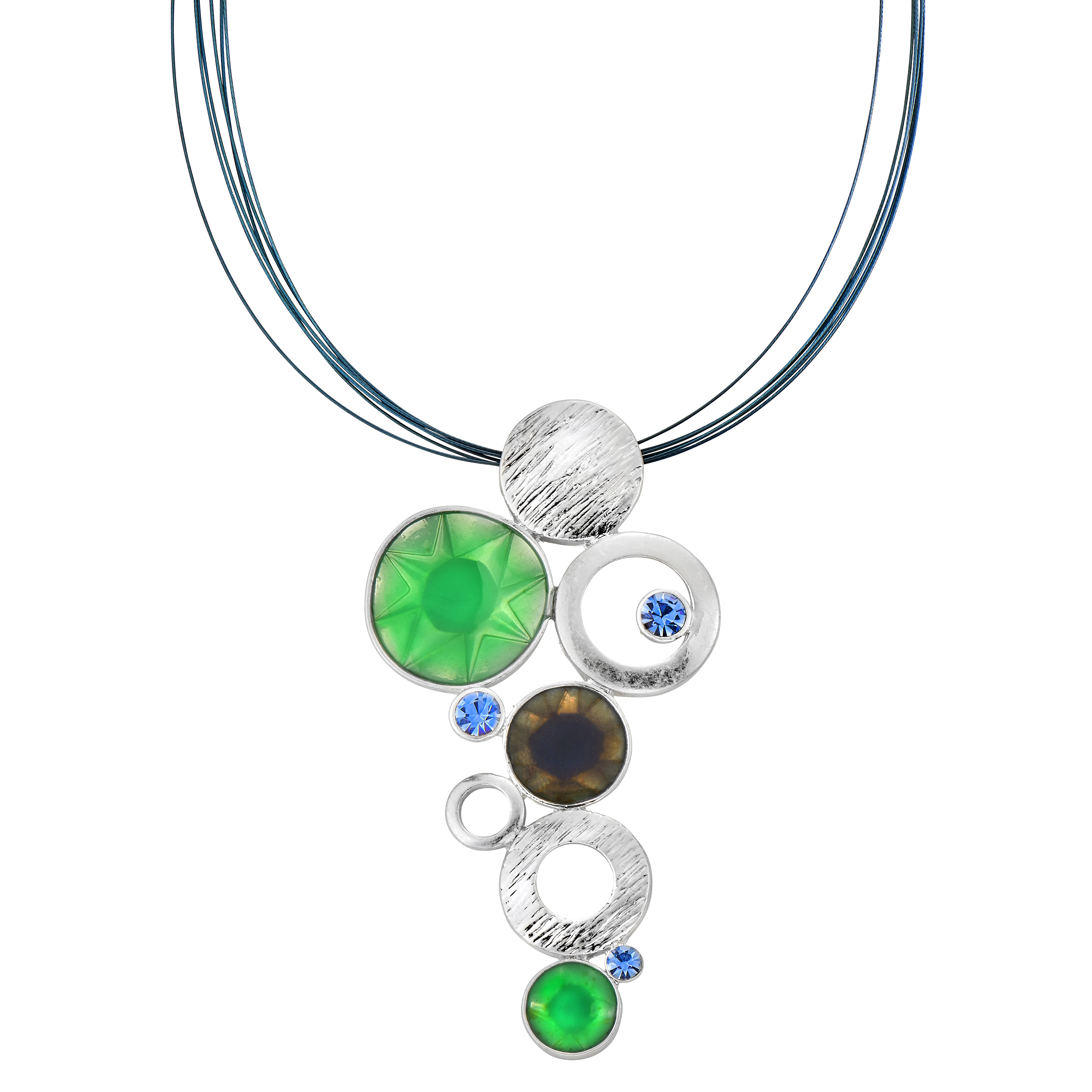 Kreise in Grün und Silber mit blauen Steinen