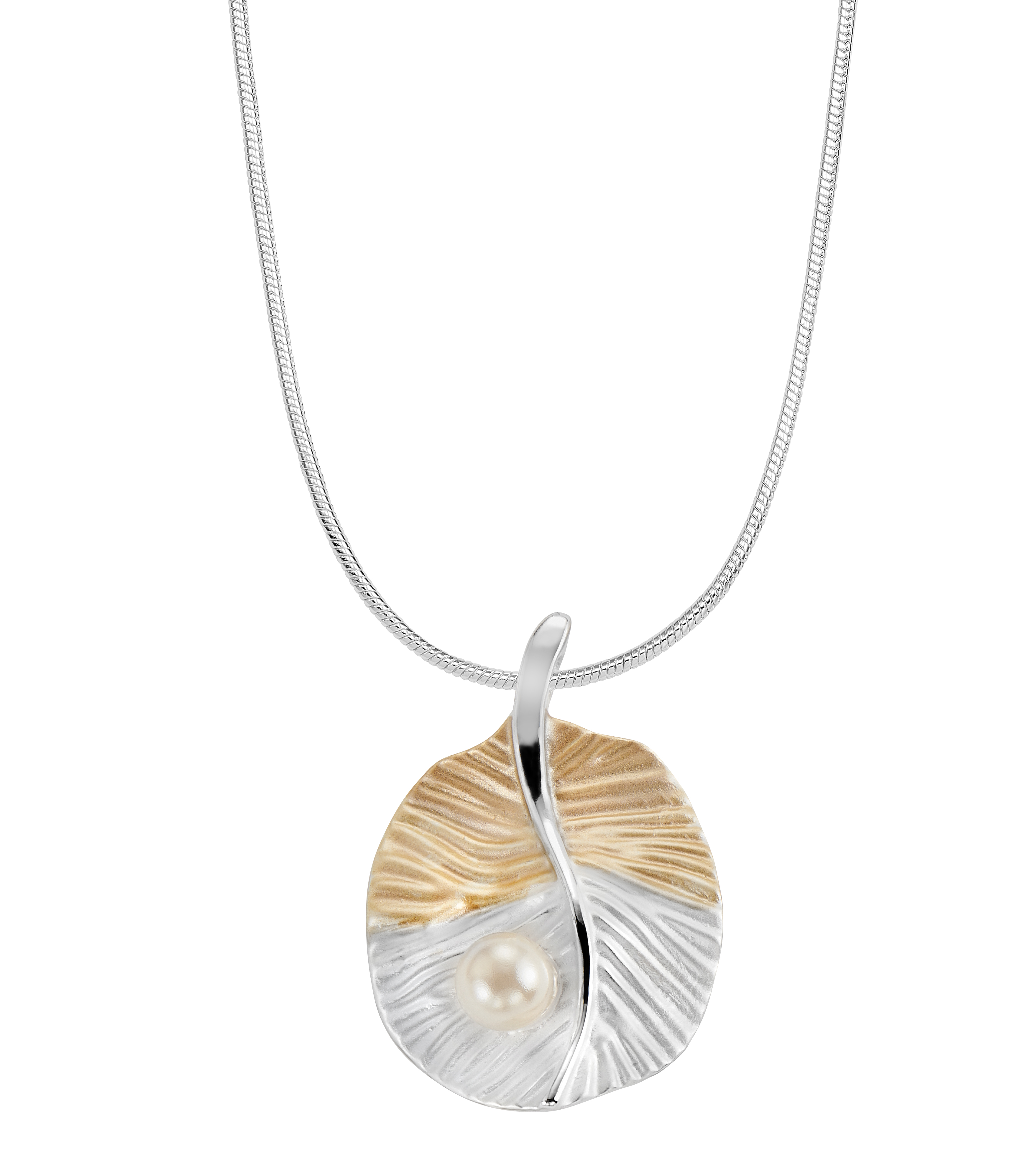 Kette "Zweifarbiges Blatt mit Perle"